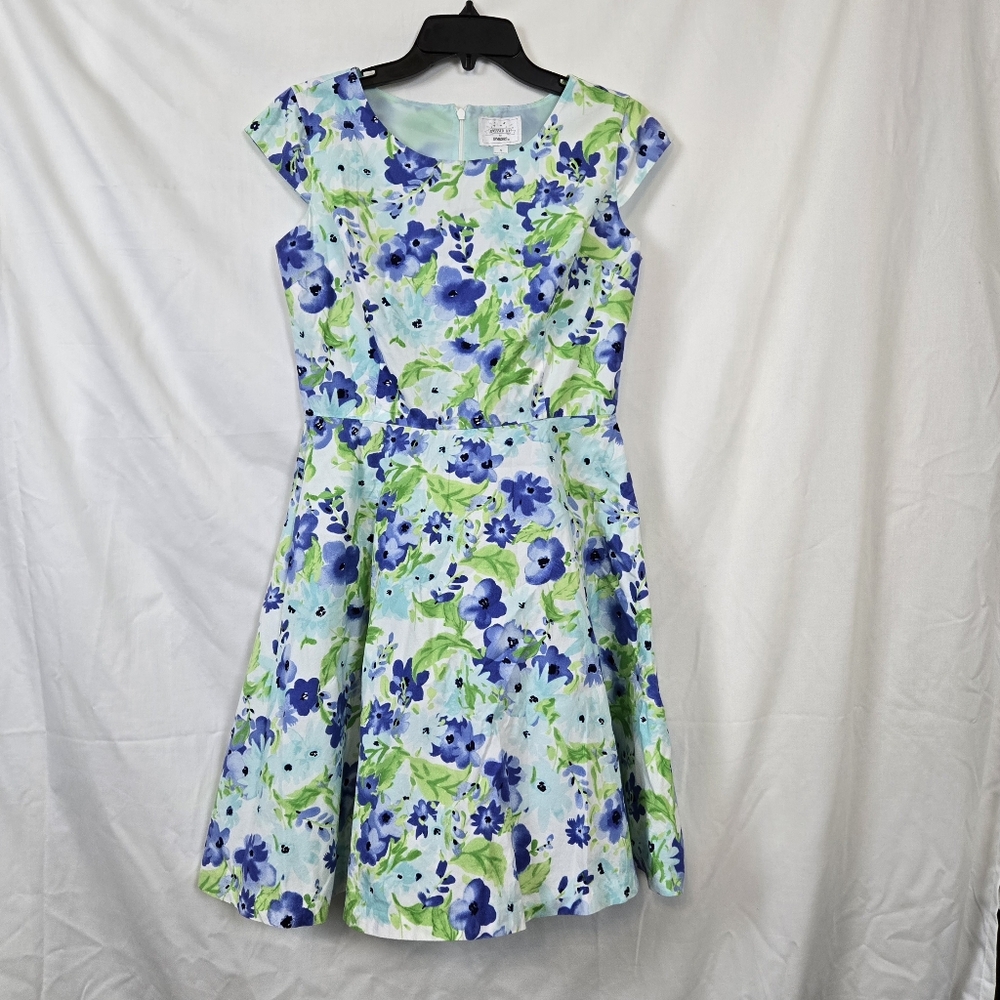 Gymboree Womens Family Brunch Blue Floral Cap Sleeve Fit & Flare Mom Dress Sz‎ 4